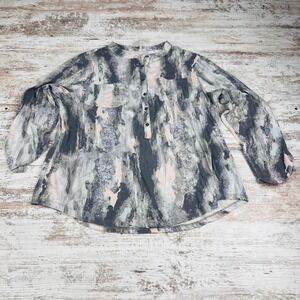 Relativity Women 2X Gray Black Pink Abstract Tunic Blouse Long Sleeve Pockets